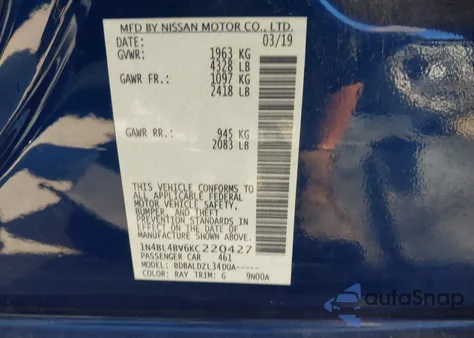 2019 Nissan Altima 2.5 S из США, поврежденный, VIN 1N4BL4BV6KC220427